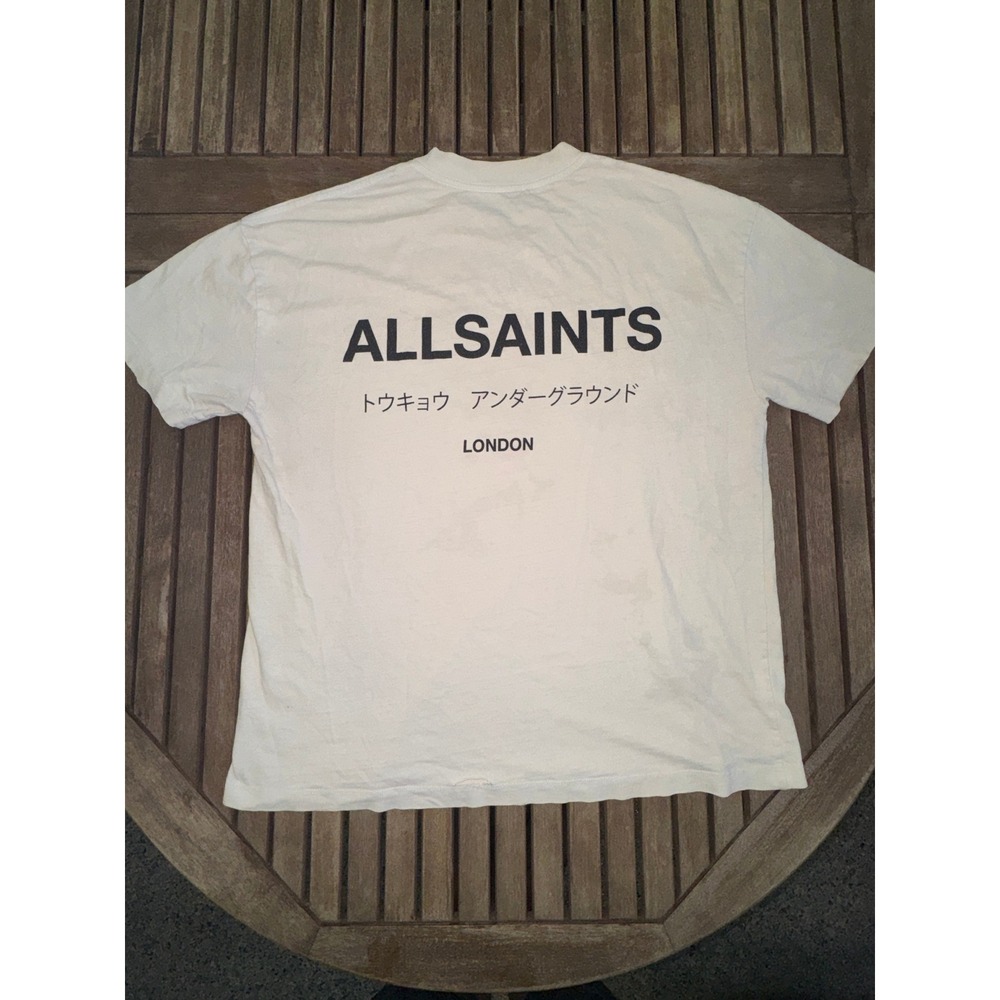 AllSaints Underground Oversized T-Shirt Mens Medium Ecru Tokyo London Logo - Picture 6 of 10